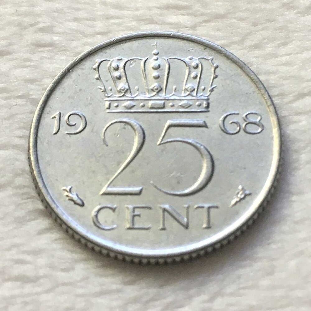 Vintage Netherlands 25 Cents Coin Queen Juliana Kwartje Dutch World Money